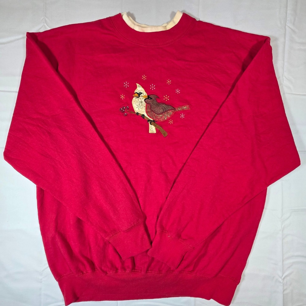 Vintage MC Sportswear Red Cardinal Embroidered Sweatshirt Double Collar Large